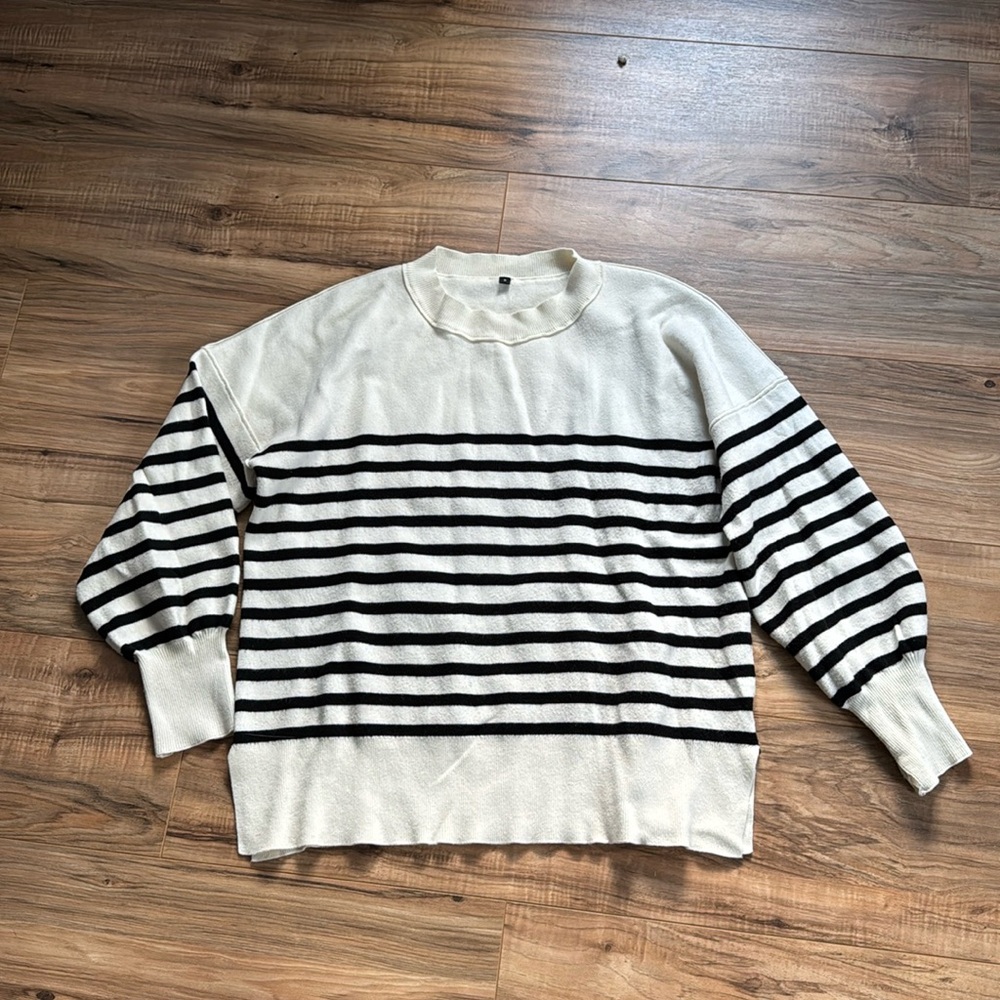 White sweater with black stripes